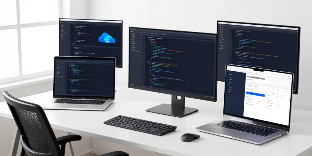 .uk domain search visualization in a modern developer workspace showcasing advanced cloud computing and coding tools.