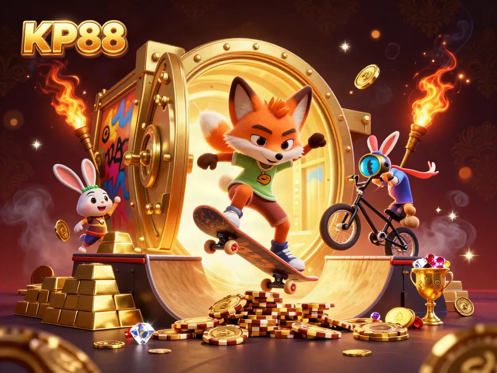 Experience excitement with KP88 as a fox skateboarder and BMX rabbit showcase thrilling casino tricks.