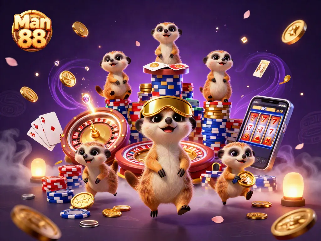 Experience thrilling gaming action at Man 88 Casino with dynamic meerkats running the scene.