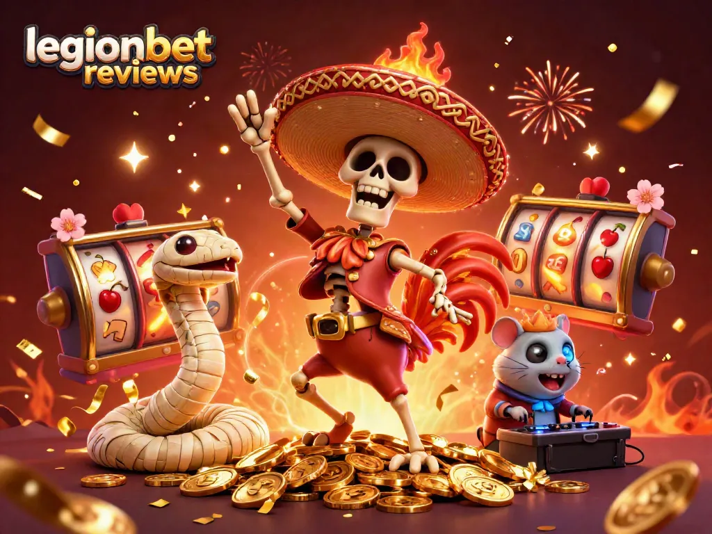Experience legionbet reviews with vibrant gaming elements in a celebratory casino scene.