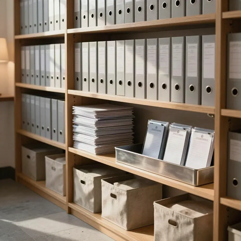 Sorted sponsor binders and sealed permit packs in a quiet care-group archive alcove.