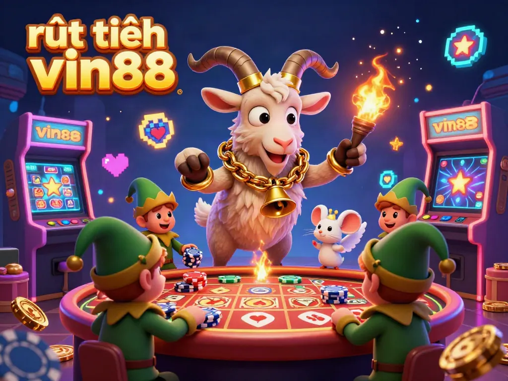 Experience the thrill of rút tiền vin88 in this vibrant 3D casino scene with cartoon characters engaging in playful chaos.