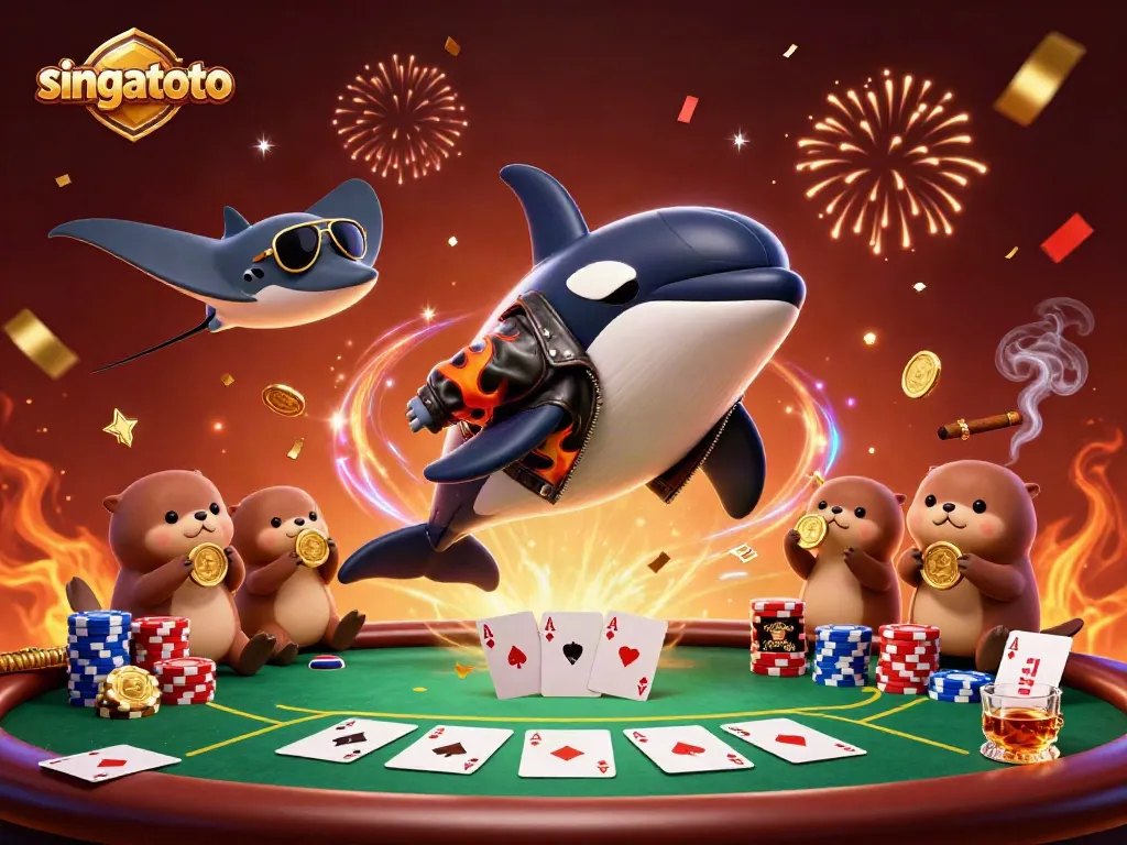 Experience thrill with singatoto's vibrant casino scene featuring characters and poker excitement.
