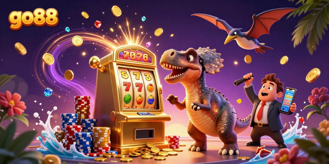 go88 evokes excitement with a pachycephalosaurus and fun jackpot action at a vibrant casino scene