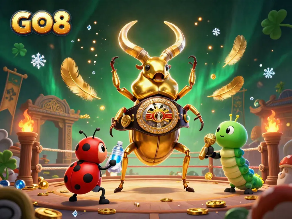 Engage in epic battles with the GO8 casino characters in a vibrant 3D world.
