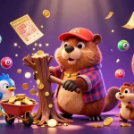Watch ดูหนังออนไลน์ as colorful lottery elements surround a lively casino scene with vibrant characters.