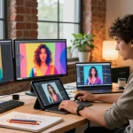 Creating stunning visuals with 18+ ai tools in a modern artistic workspace