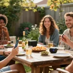 Friends enjoying a sunny backyard gathering while learning about weed pens.