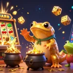 Experience the excitement of bj388 with alchemists transforming coins in a vibrant casino scene.