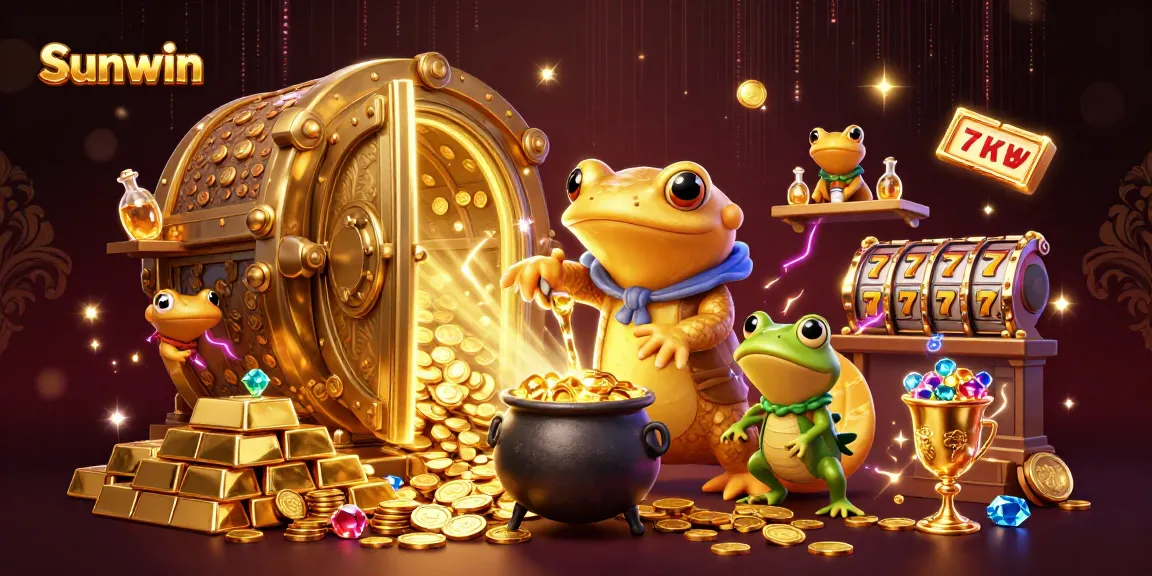 Sunwin showcases online gambling excitement with colorful gold coins and vibrant slot games.