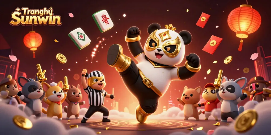Engage with the exciting Trang chủ Sunwin experience featuring animated casino characters and festive elements.