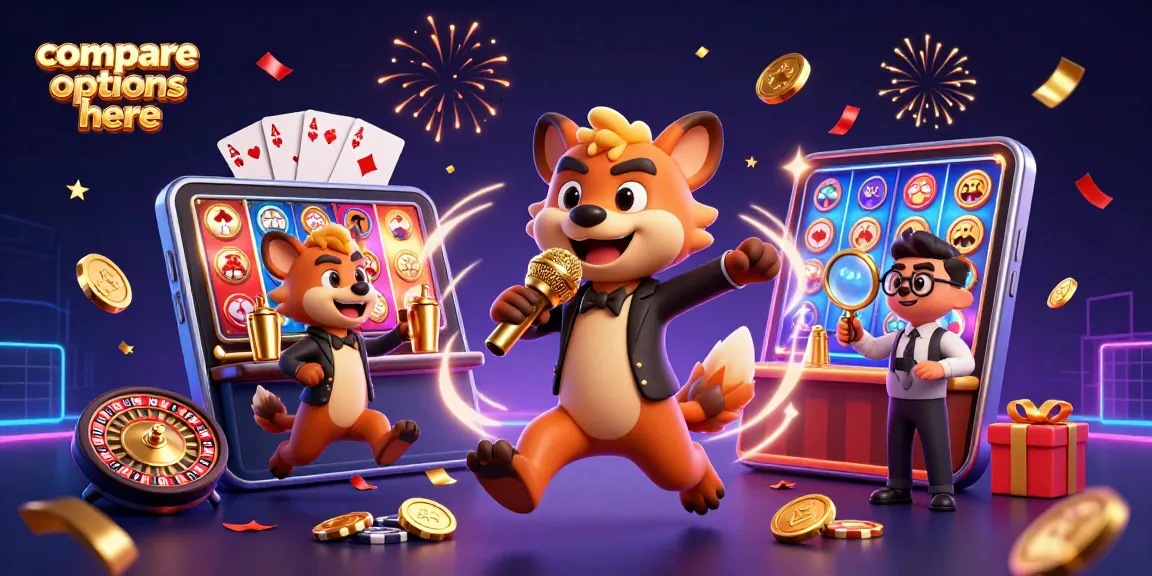 Exciting casino scene featuring hyenas enjoying an animated comedy club while players compare options here.