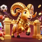 Experience the excitement of tai xiu go88 with a golden ram charging through a dynamic casino scene.