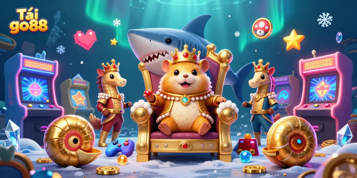 Experience thrilling gaming with Tải go88 amidst vibrant 3D arcade elements and a royal theme.