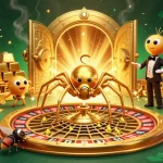 Experience betting excitement at onbet with a 3D spider and centipede in a vibrant casino scene.
