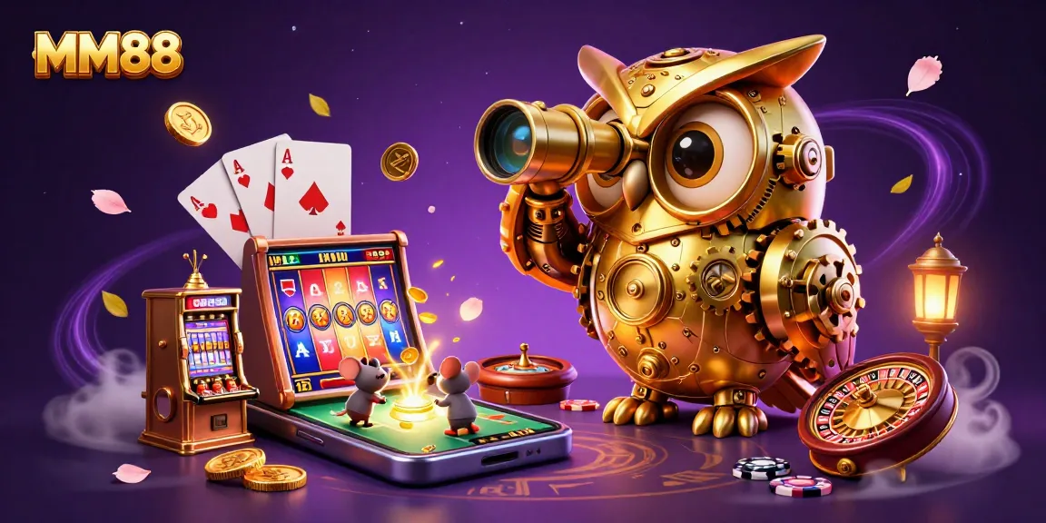 Experience MM88's vibrant casino ambiance featuring a golden owl and dynamic game elements.