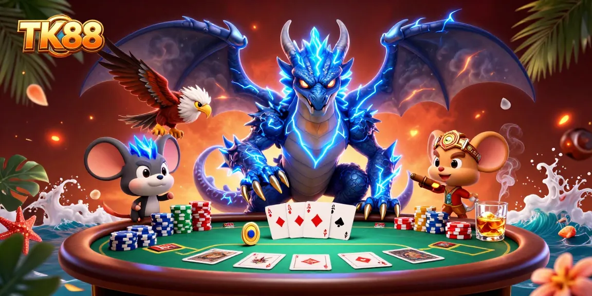 Engage in thrilling gambling action at TK88 with vibrant gaming elements and electrifying characters.