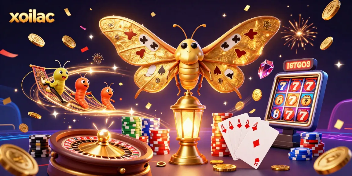 Engage with xoilac's vibrant casino world featuring a dazzling atlas moth and spinning roulette.