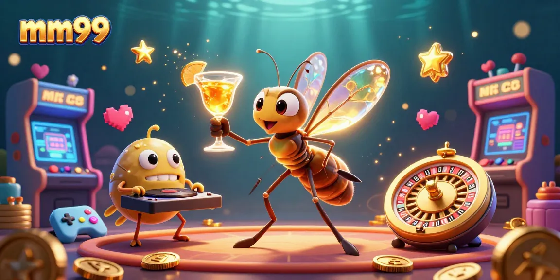 Experience vibrant gaming action at mm99 with dynamic characters and casino elements in a colorful atmosphere.