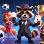 Engage with m88vip at the vibrant online casino, featuring a charismatic raccoon and dynamic gaming elements.