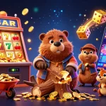 Engage with HM88's thrilling atmosphere of winning as a beaver collects gold coins under the jackpot explosion.
